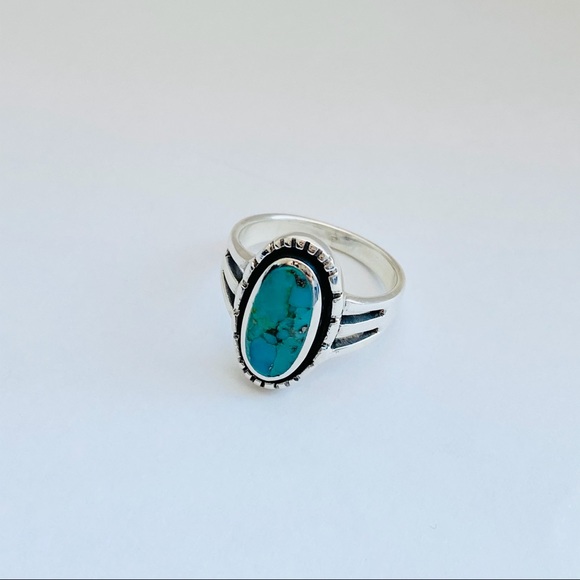 Sterling Silver Oval Genuine Turquoise Ring, Silver Rings, Stone Jewelry - Picture 5 of 12